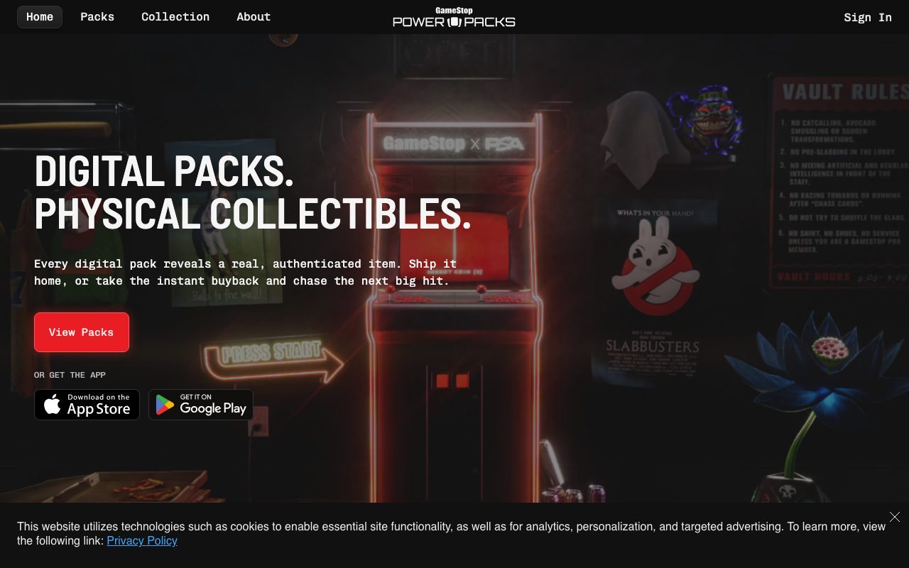 GameStop Power Packs homepage